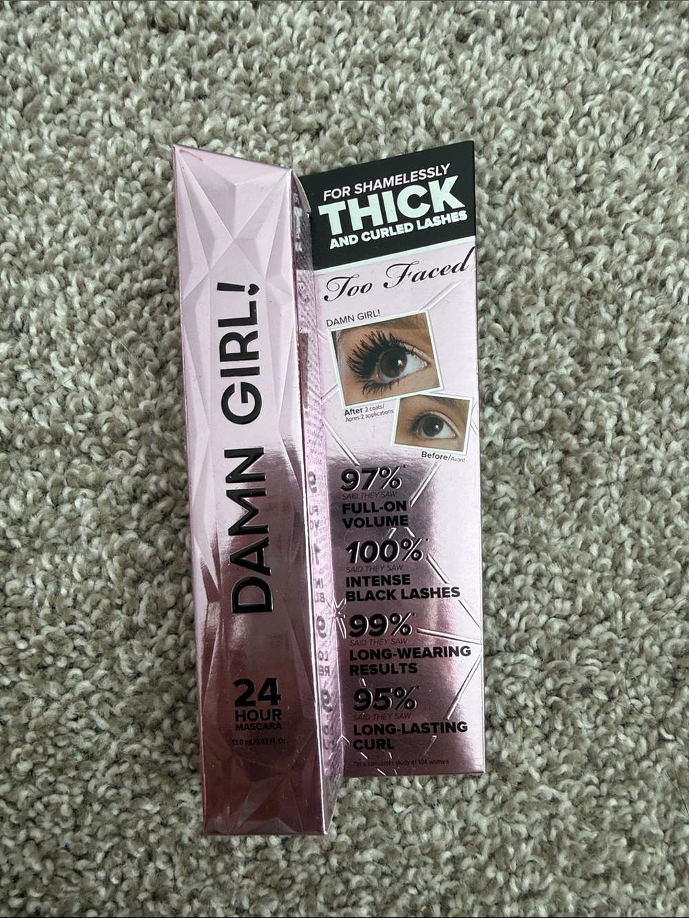 Too Faced Damn Girl! Mascara in Metallic Pink Packaging
